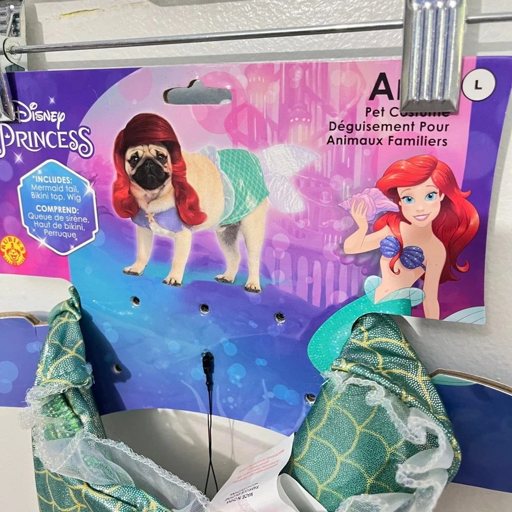 Disney‎ Ariel Pet Costume Large Green Mermaid Tail Wig Bikini 3pc Set